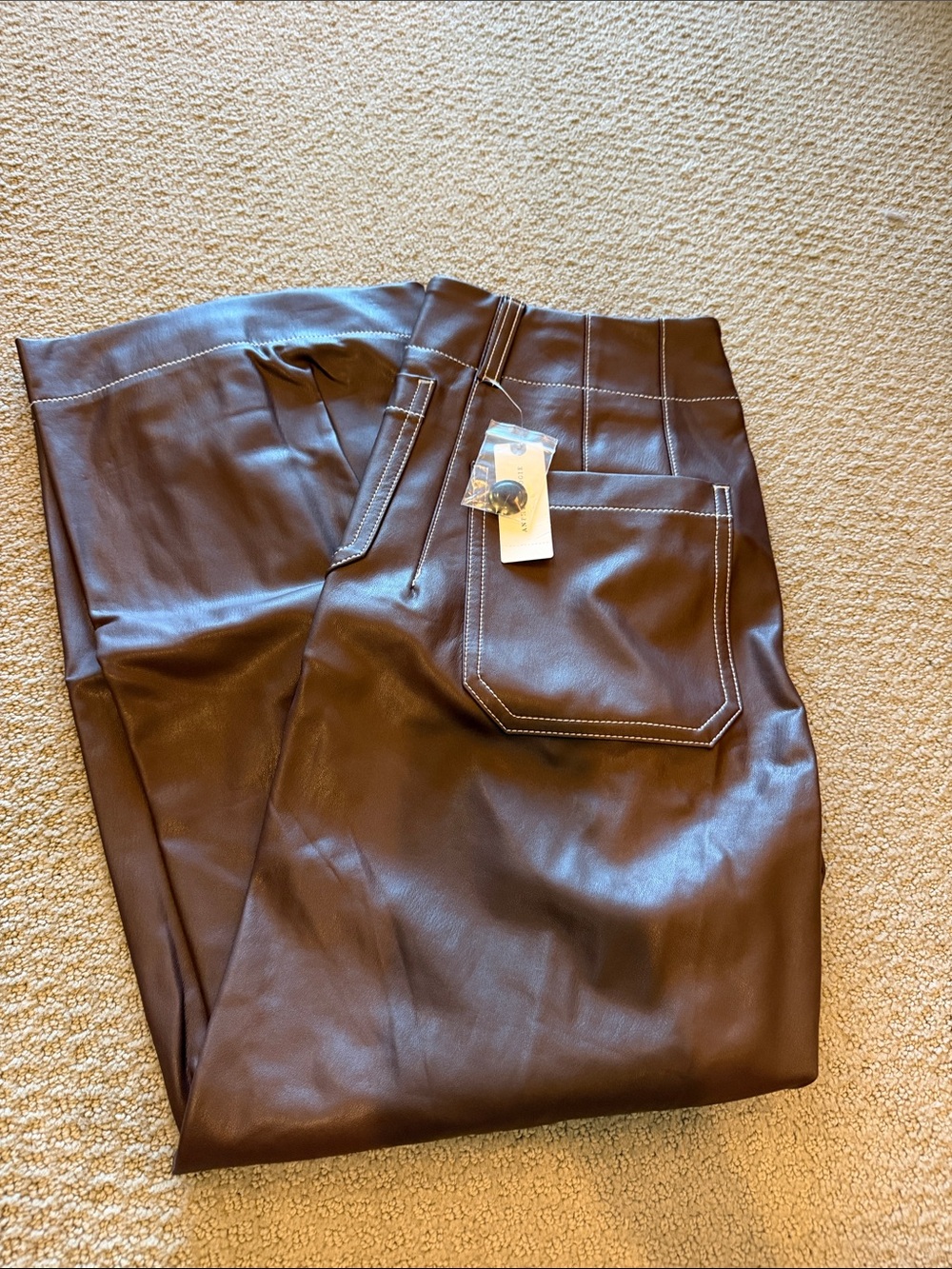 Maeve Wide-Leg Faux Leather Pants in Dark Brown
